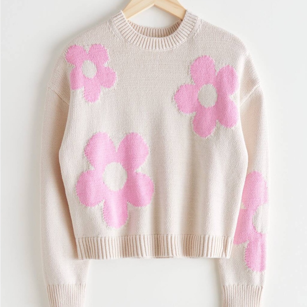 & Other Stories Jacquard Knit Floral Cotton Sweater